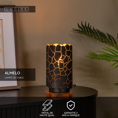 Lucide ALMELO - Lampe de table - Ø 15 cm - 1xE27 - Noir